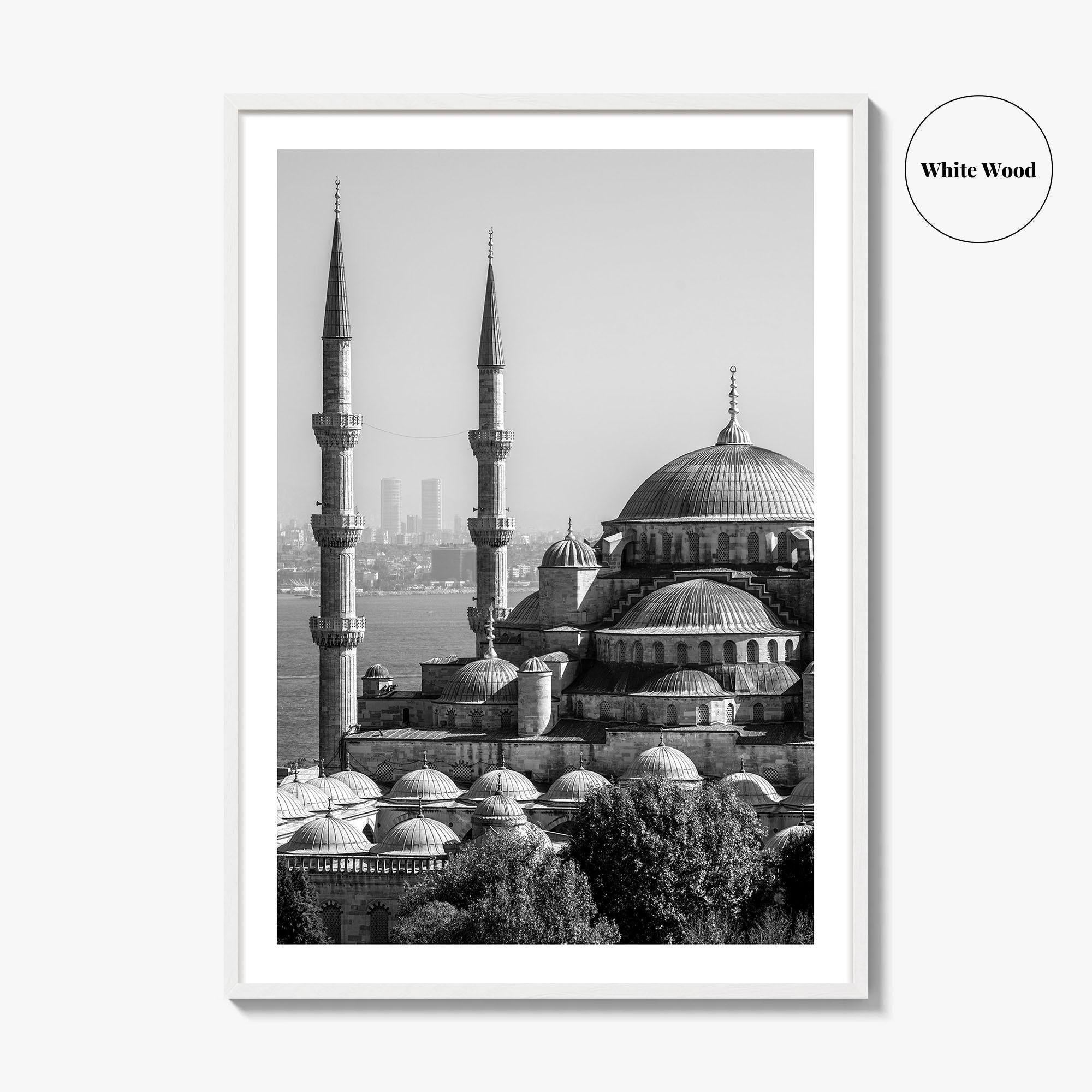 Istanbul Skyline Black and White Fine Art Photo Print, Blue Mosque, Bosphorus, Turkey Poster