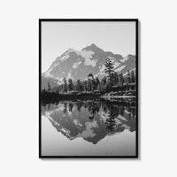 Washington State Black and White Fine Art Photo Print, Mount Shuksan Picture Lake Poster