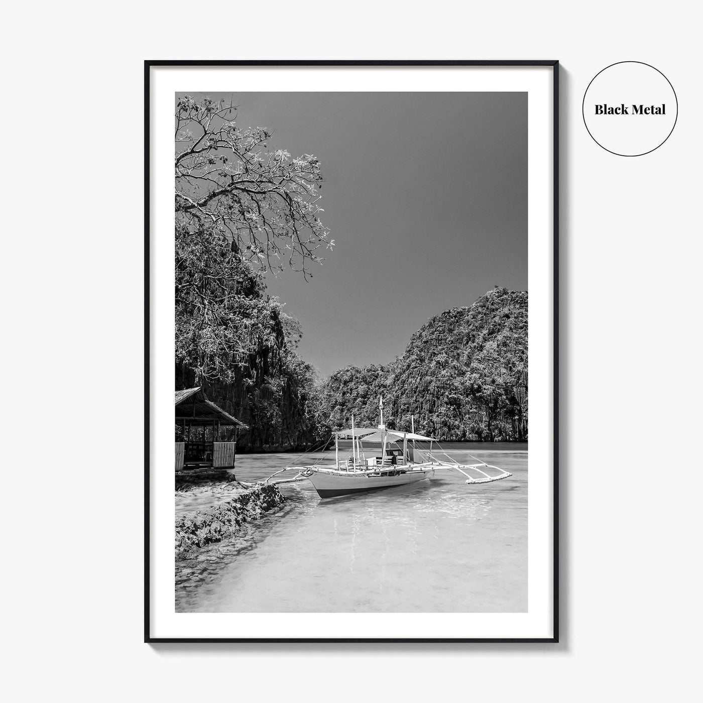 Coron Black and White Fine Art Photo Print, Palawan Philippines Wall Poster, Boat