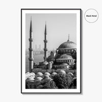 Istanbul Skyline Black and White Fine Art Photo Print, Blue Mosque, Bosphorus, Turkey Poster