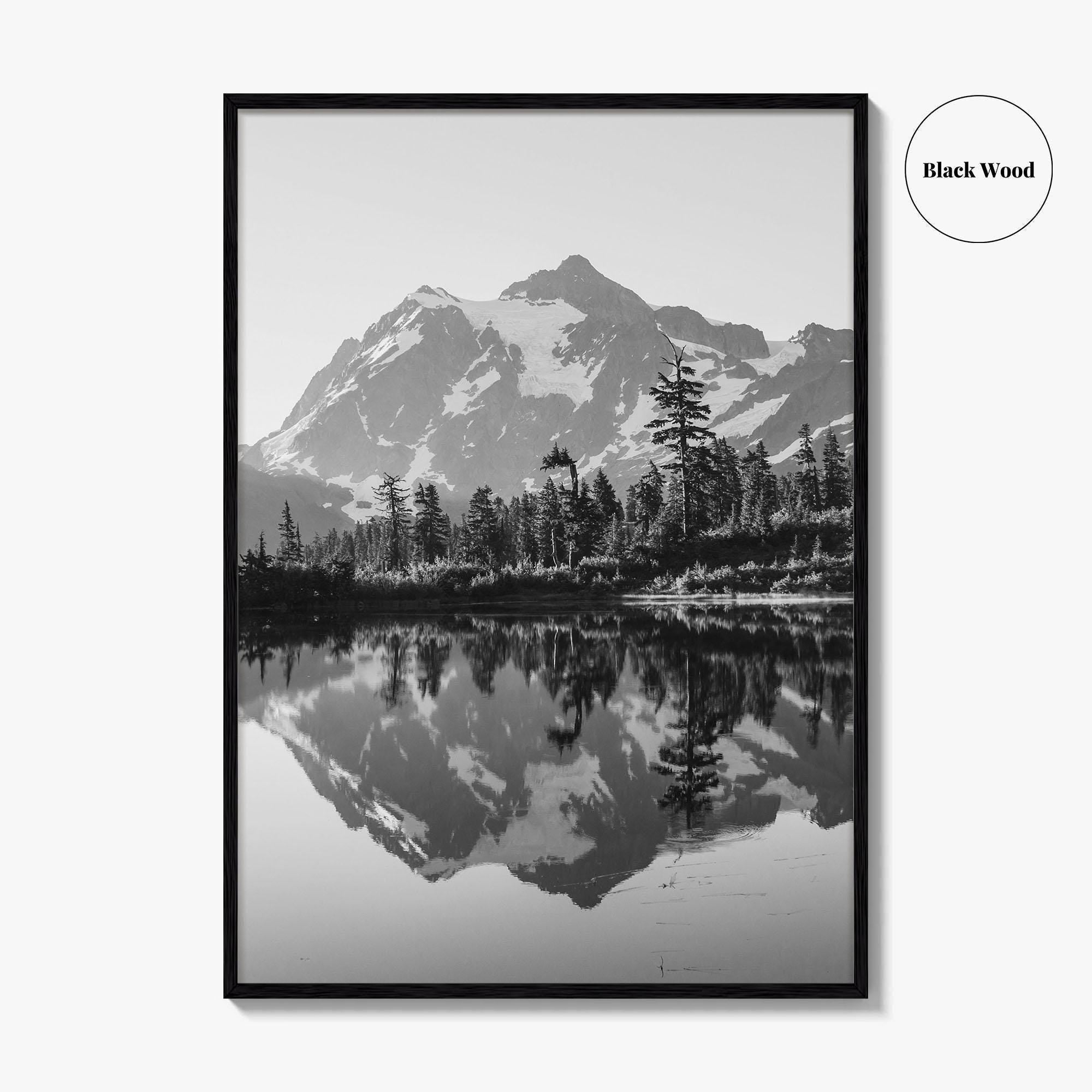 Washington State Black and White Fine Art Photo Print, Mount Shuksan Picture Lake Poster