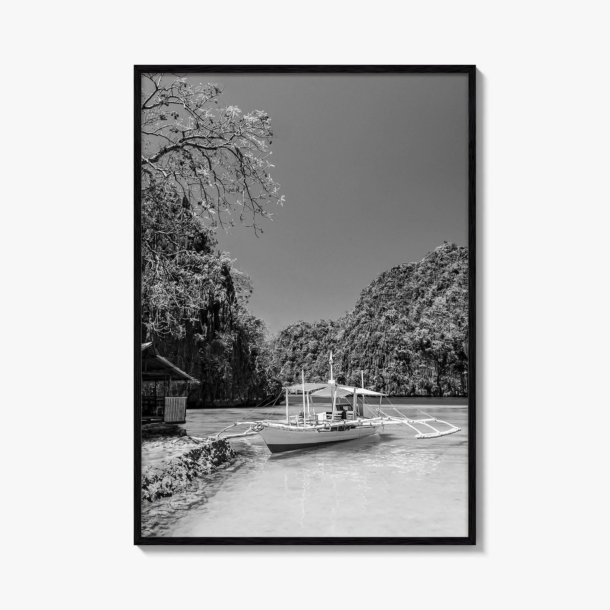 Coron Black and White Fine Art Photo Print, Palawan Philippines Wall Poster, Boat