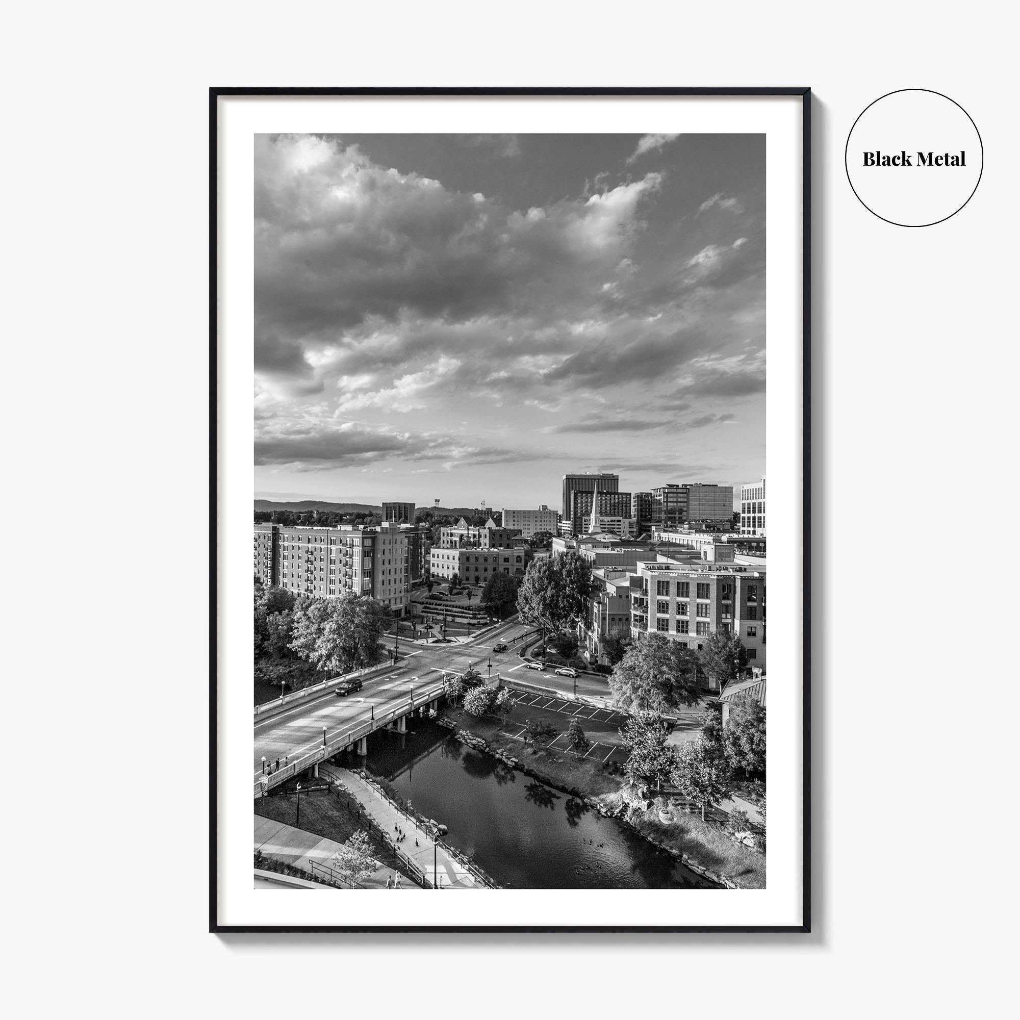 Greenville Skyline Black and White Fine Art Photo Print, South Carolina, SC Poster