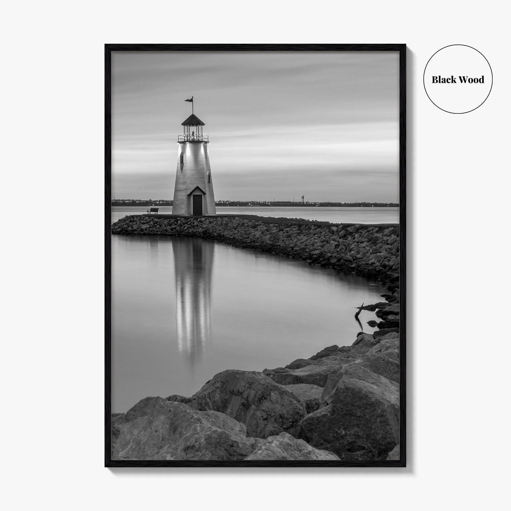 Oklahoma City Black and White Fine Art Photo Print, Lake Hefner Lighthouse, Oklahoma Poster