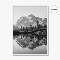 Washington State Black and White Fine Art Photo Print, Mount Shuksan Picture Lake Poster