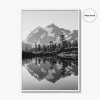 Washington State Black and White Fine Art Photo Print, Mount Shuksan Picture Lake Poster