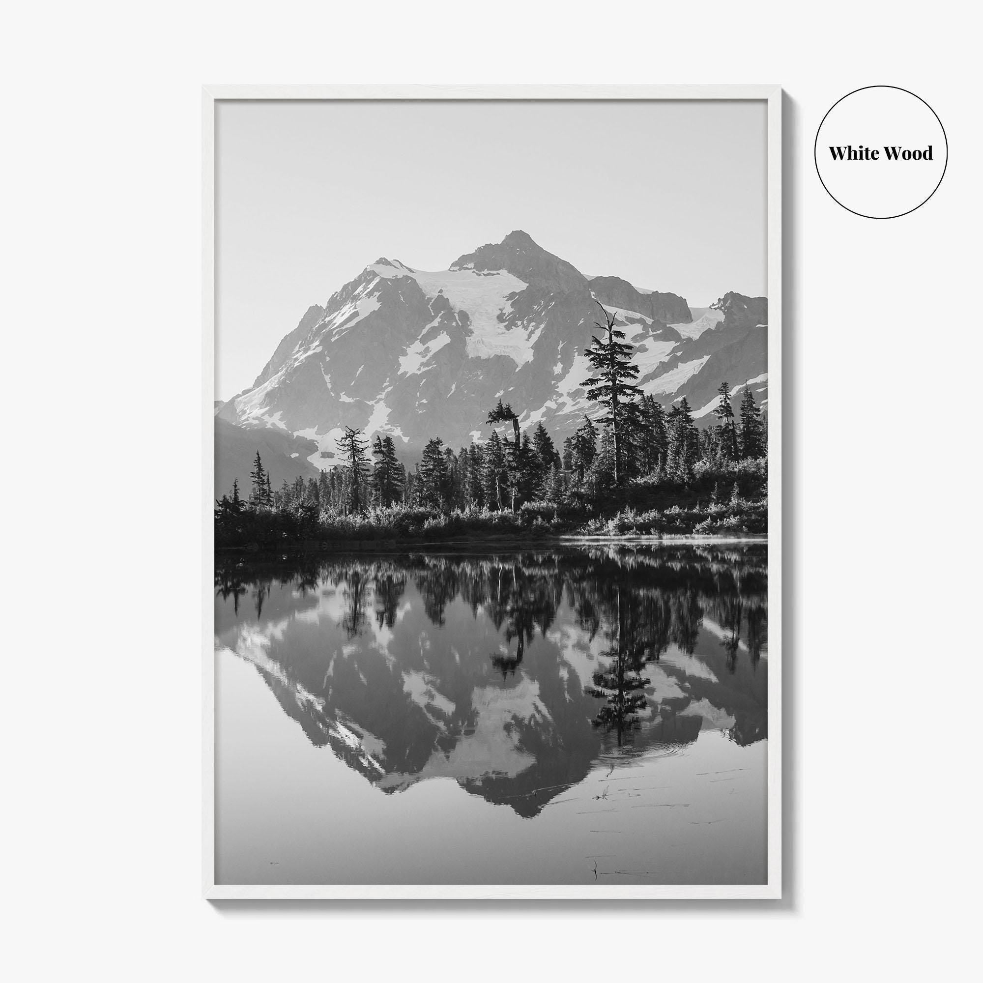 Washington State Black and White Fine Art Photo Print, Mount Shuksan Picture Lake Poster