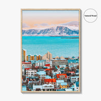 Reykjavik Skyline Fine Art Photo Print, Iceland Photo Poster, Downtown, Aerial Panorama, Mountains