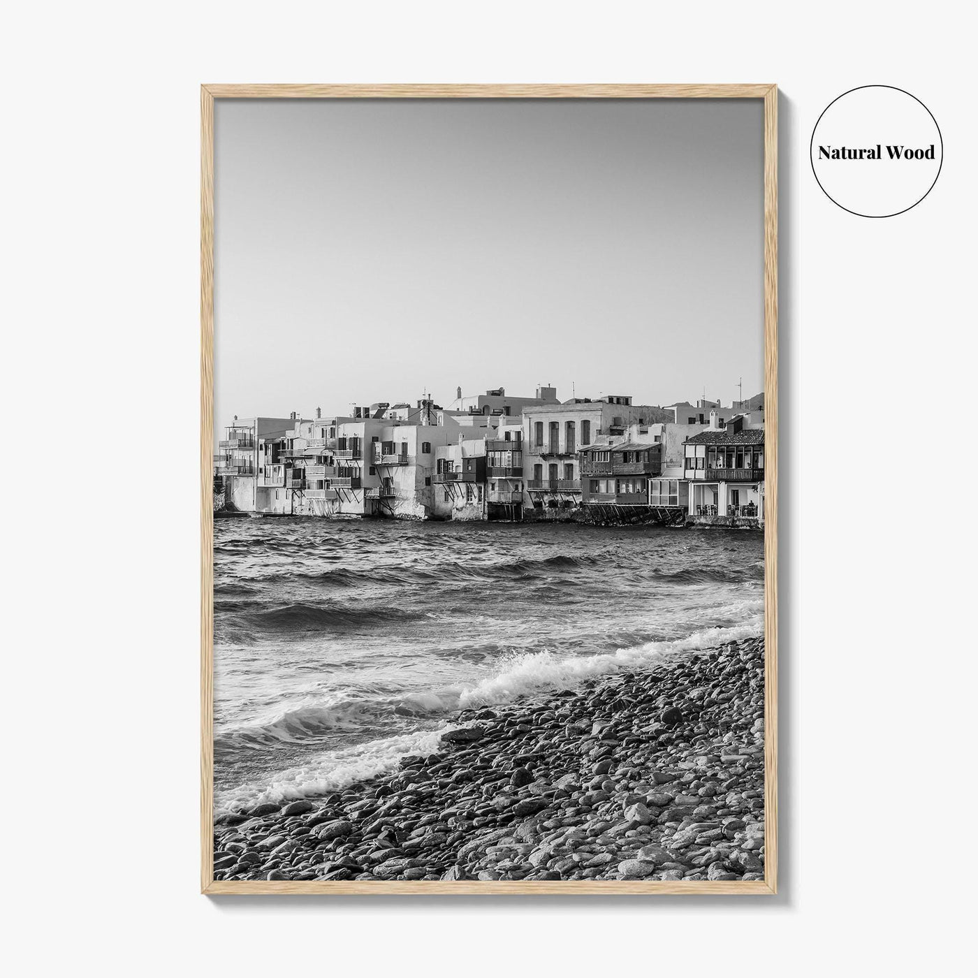 Mykonos Black and White Fine Art Photo Print, Little Venice Waterfront, Greece Wall Poster
