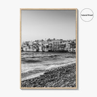 Mykonos Black and White Fine Art Photo Print, Little Venice Waterfront, Greece Wall Poster