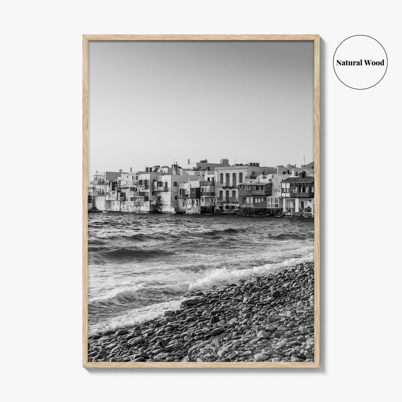 Mykonos Black and White Fine Art Photo Print, Little Venice Waterfront, Greece Wall Poster
