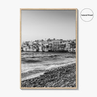 Mykonos Black and White Fine Art Photo Print, Little Venice Waterfront, Greece Wall Poster