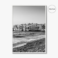 Mykonos Black and White Fine Art Photo Print, Little Venice Waterfront, Greece Wall Poster
