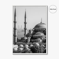 Istanbul Skyline Black and White Fine Art Photo Print, Blue Mosque, Bosphorus, Turkey Poster