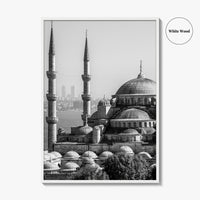 Istanbul Skyline Black and White Fine Art Photo Print, Blue Mosque, Bosphorus, Turkey Poster