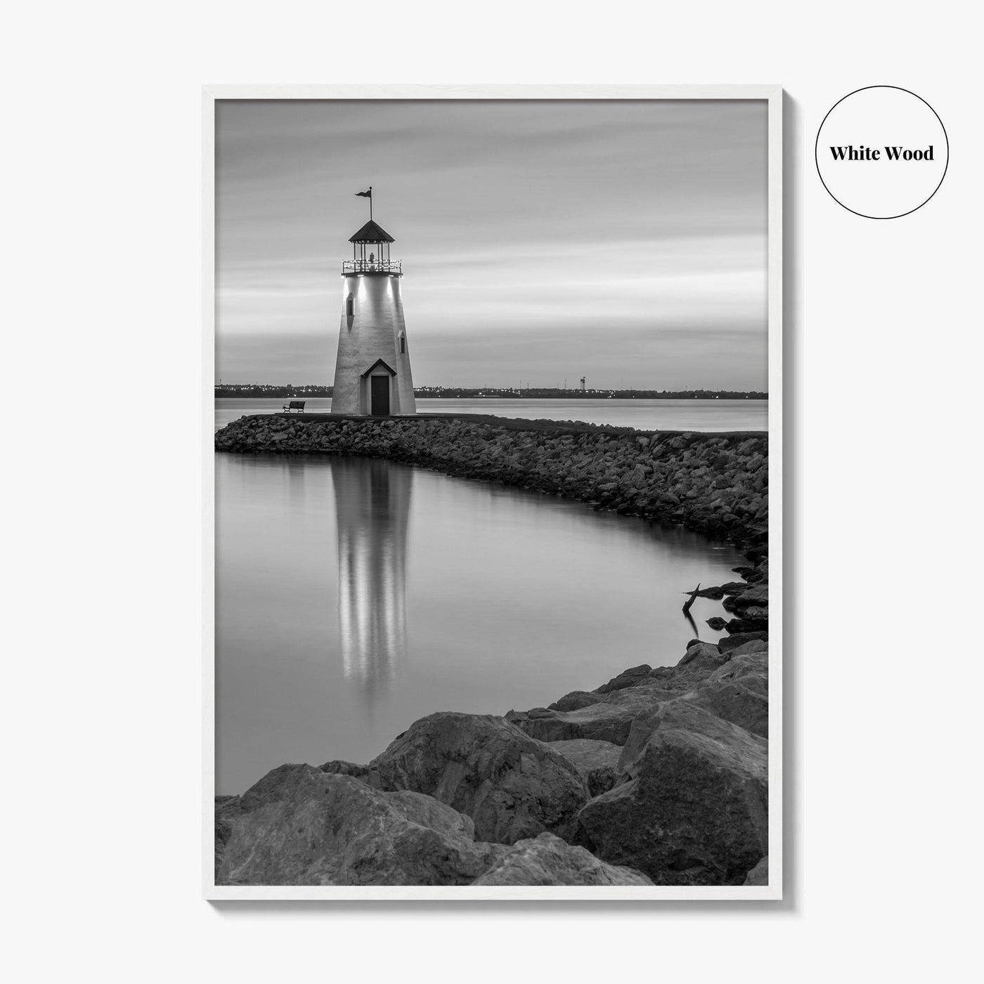 Oklahoma City Black and White Fine Art Photo Print, Lake Hefner Lighthouse, Oklahoma Poster