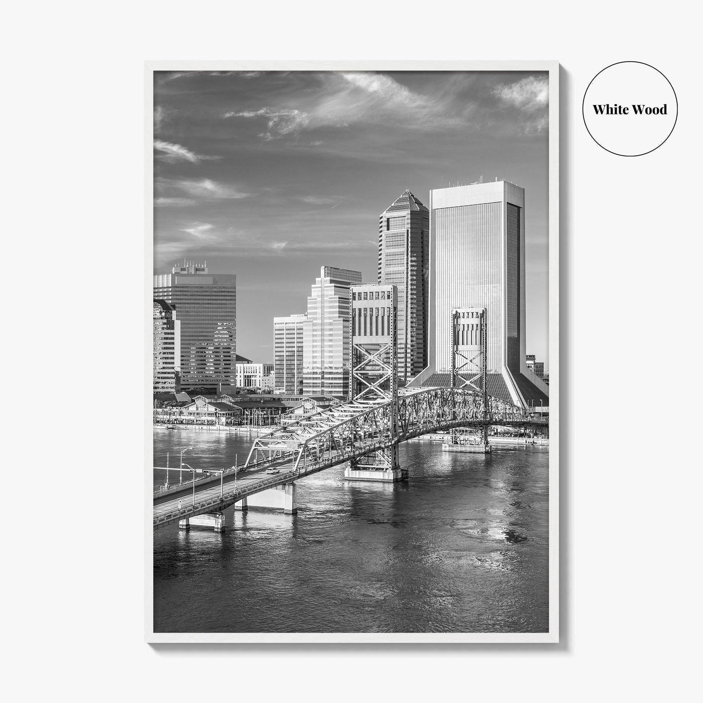 Jacksonville Skyline Black and White Fine Art Photo Print, Downtown, Florida Poster