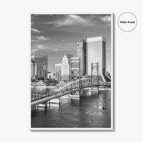 Jacksonville Skyline Black and White Fine Art Photo Print, Downtown, Florida Poster