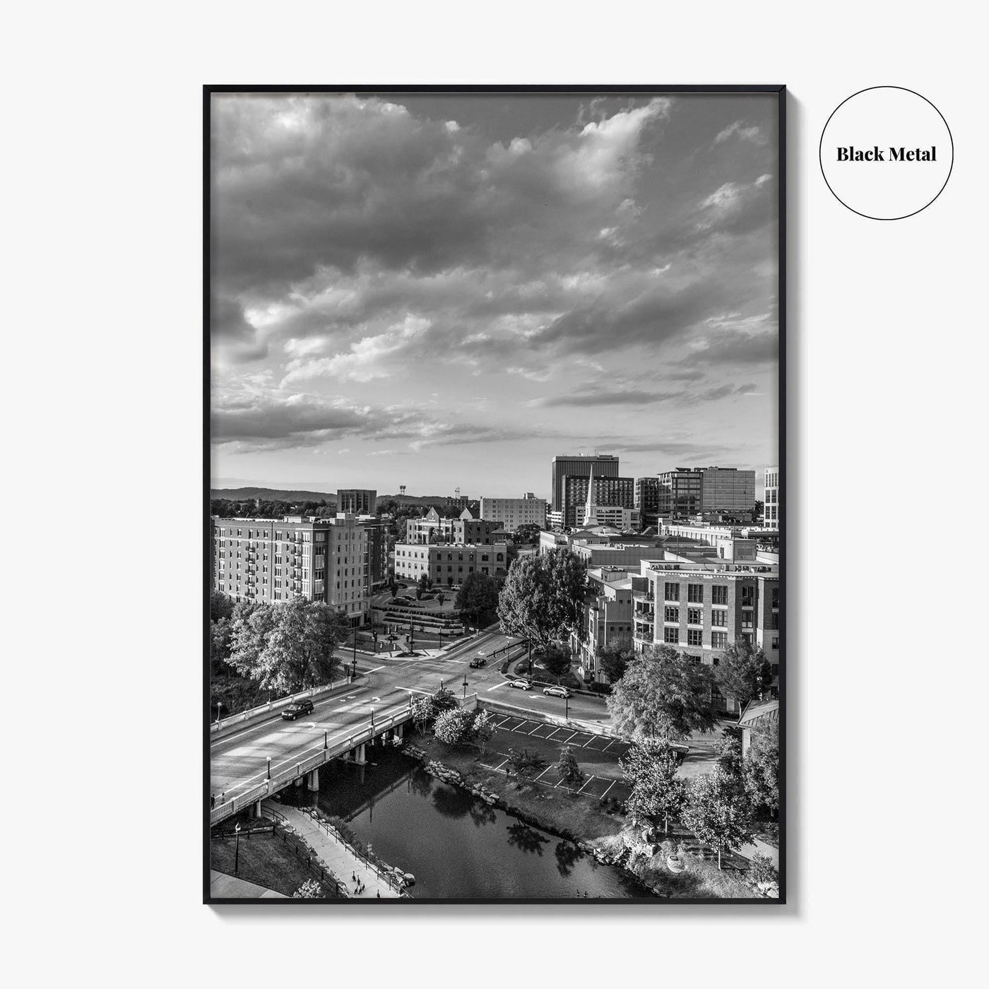Greenville Skyline Black and White Fine Art Photo Print, South Carolina, SC Poster