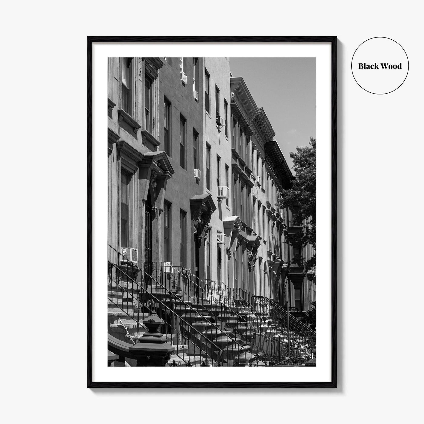 Bedford-Stuyvesant Black and White Fine Art Photo Print, Brooklyn NYC Brownstone Staircases, New York