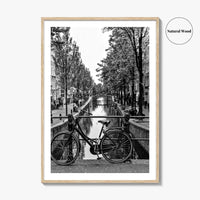 Amsterdam Black and White Fine Art Photo Print, Netherlands Wall Poster, Canal Bicycle Bridge
