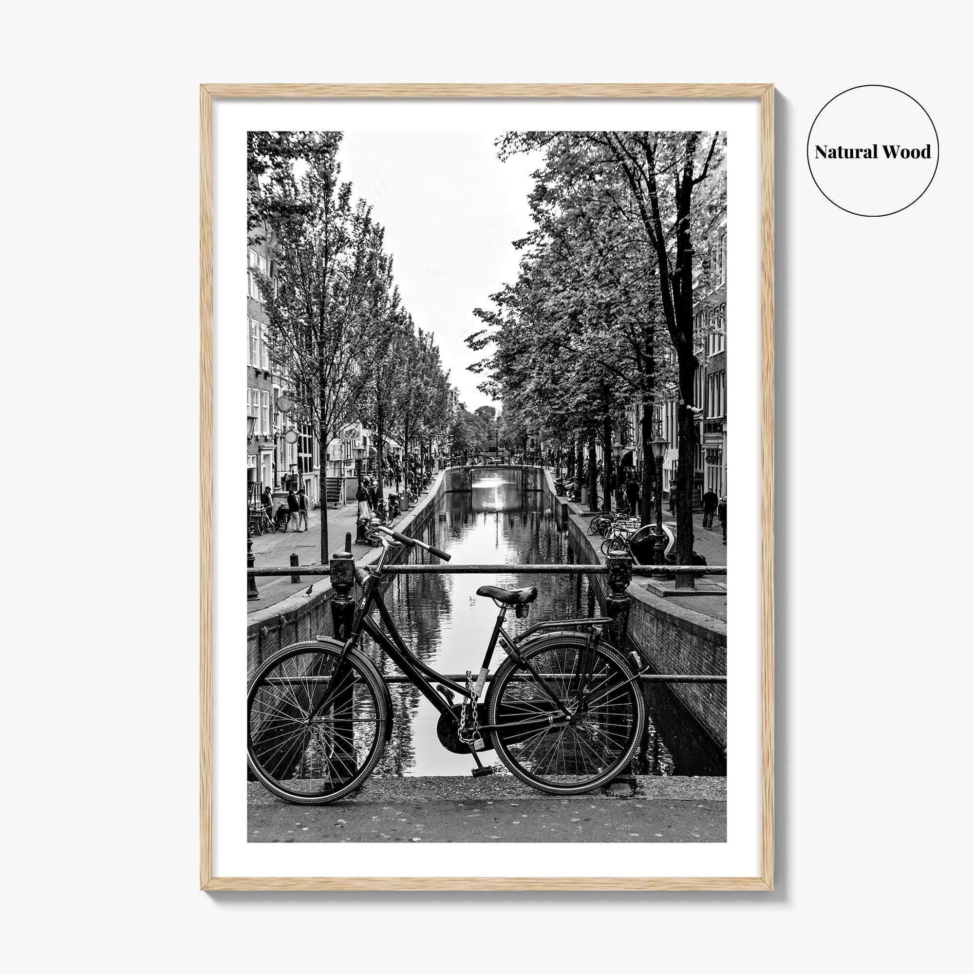 Amsterdam Black and White Fine Art Photo Print, Netherlands Wall Poster, Canal Bicycle Bridge