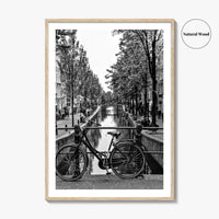 Amsterdam Black and White Fine Art Photo Print, Netherlands Wall Poster, Canal Bicycle Bridge