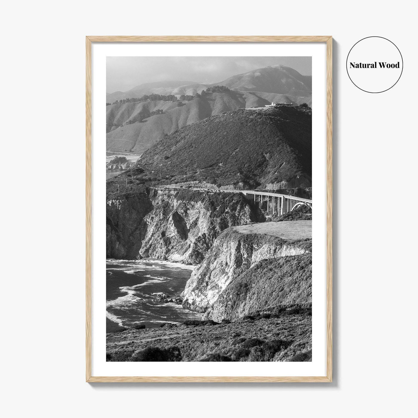 Big Sur Black and White Fine Art Photo Print, Bixby Bridge, Highway 1 Poster