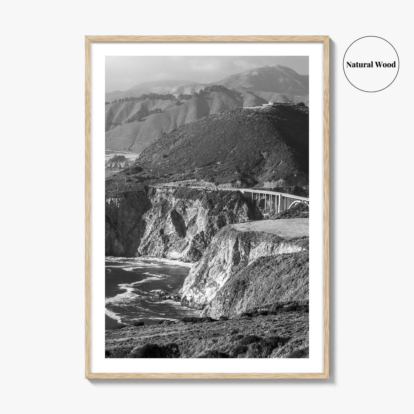 Big Sur Black and White Fine Art Photo Print, Bixby Bridge, Highway 1 Poster