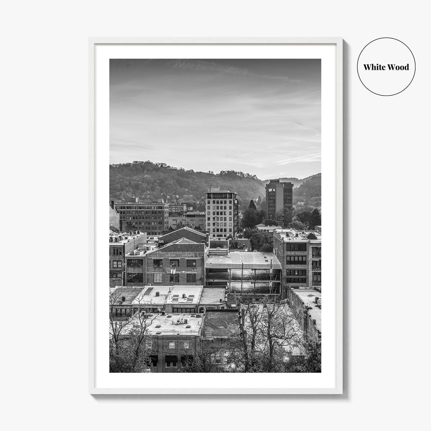 Asheville Skyline Black and White Fine Art Photo Print, Poster, North Carolina USA