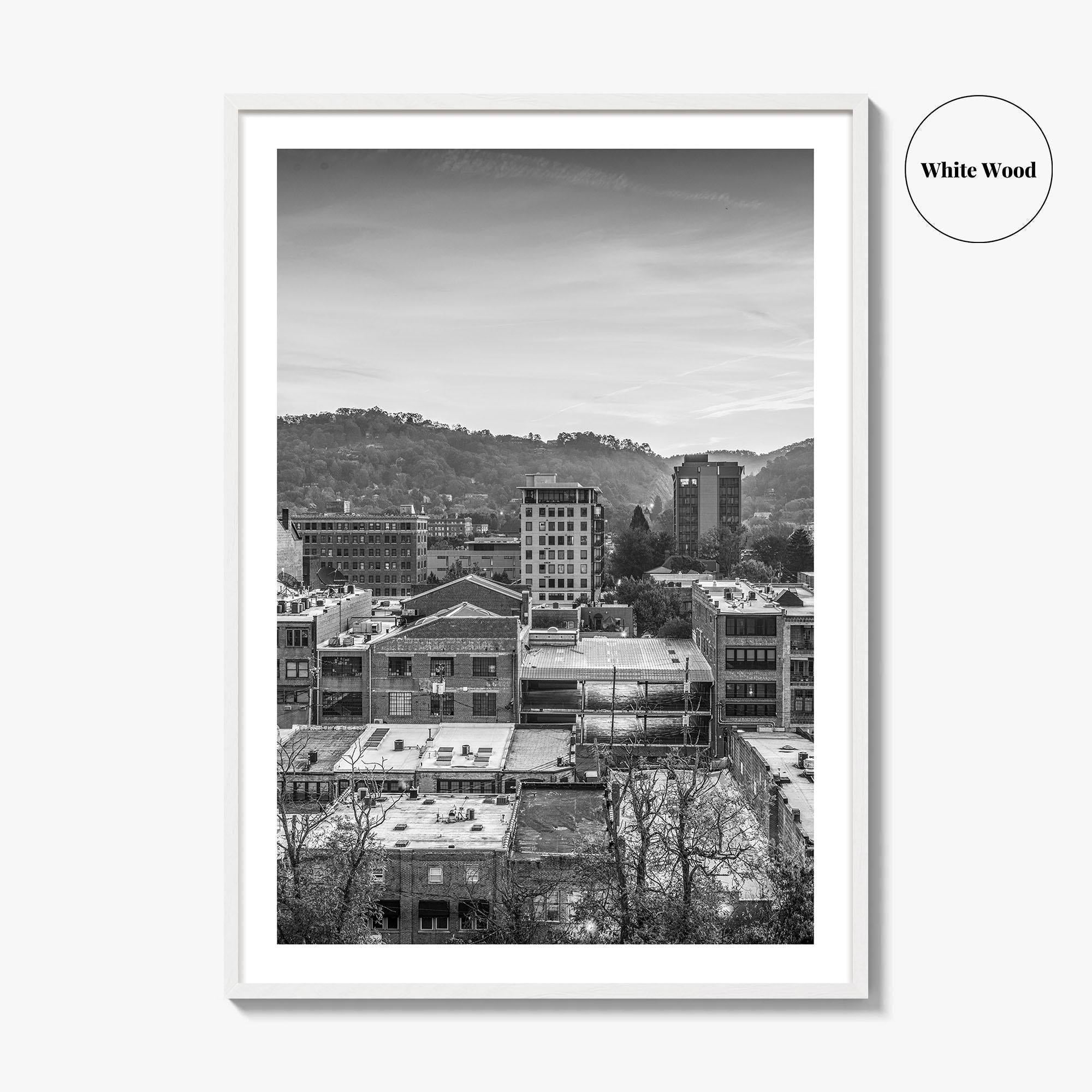 Asheville Skyline Black and White Fine Art Photo Print, Poster, North Carolina USA