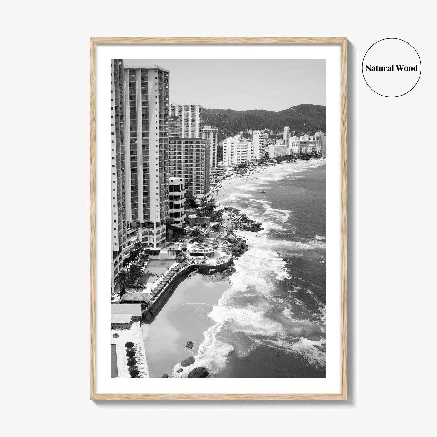 Acapulco Black and White Fine Art Photo Print, Bay Beach Ocean, Guerrero Mexico Poster