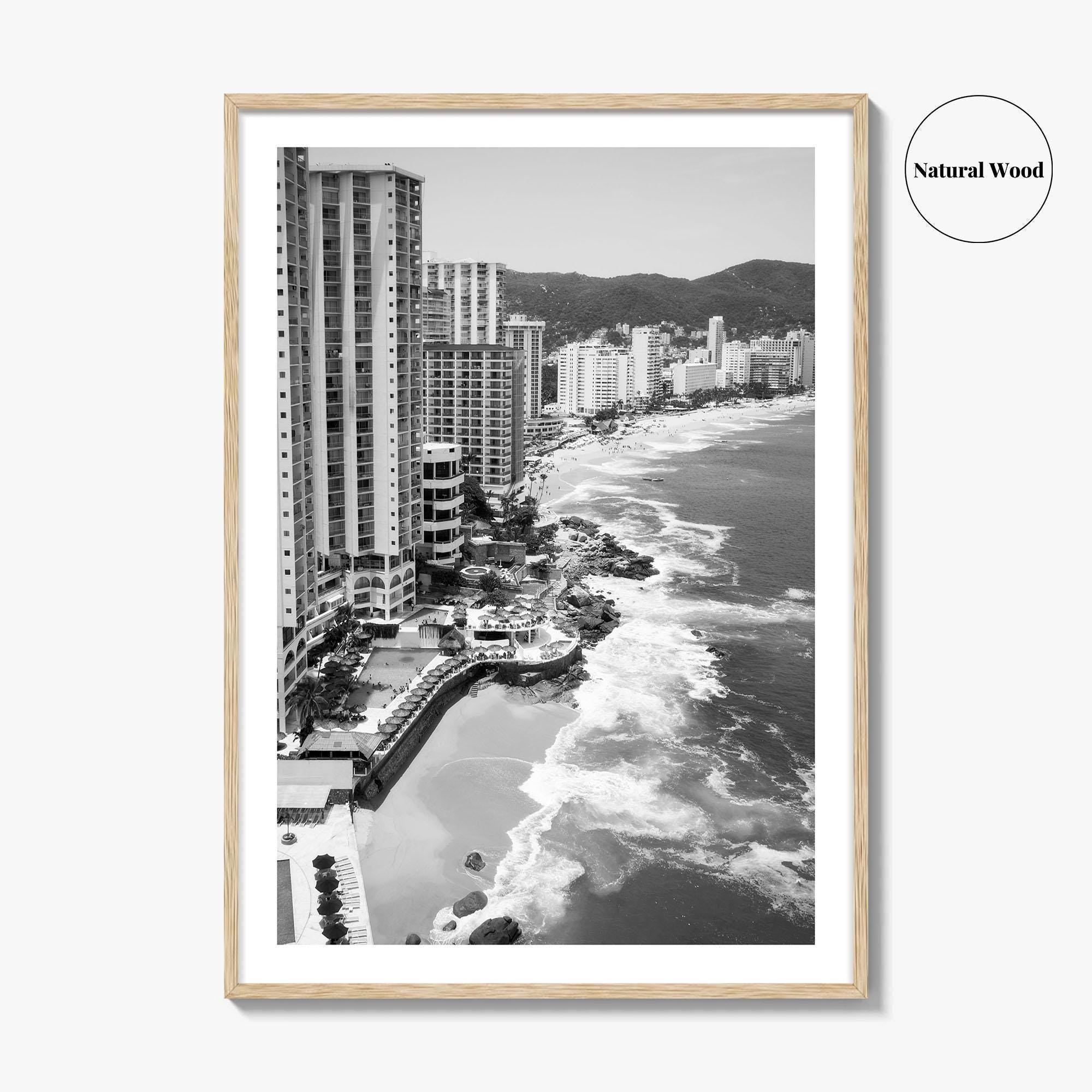 Acapulco Black and White Fine Art Photo Print, Bay Beach Ocean, Guerrero Mexico Poster