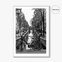 Amsterdam Black and White Fine Art Photo Print, Netherlands Wall Poster, Canal Bicycle Bridge