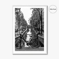 Amsterdam Black and White Fine Art Photo Print, Netherlands Wall Poster, Canal Bicycle Bridge