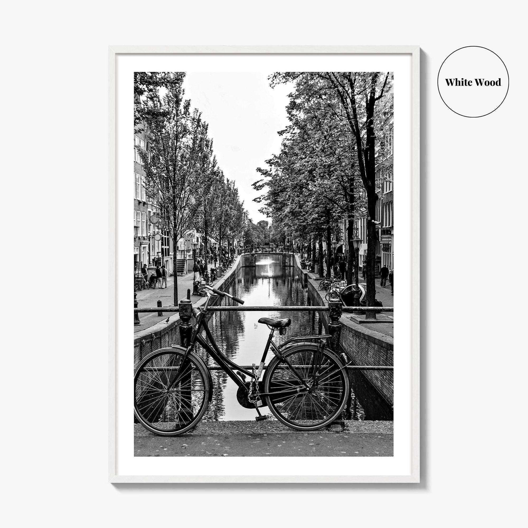 Amsterdam Black and White Fine Art Photo Print, Netherlands Wall Poster, Canal Bicycle Bridge