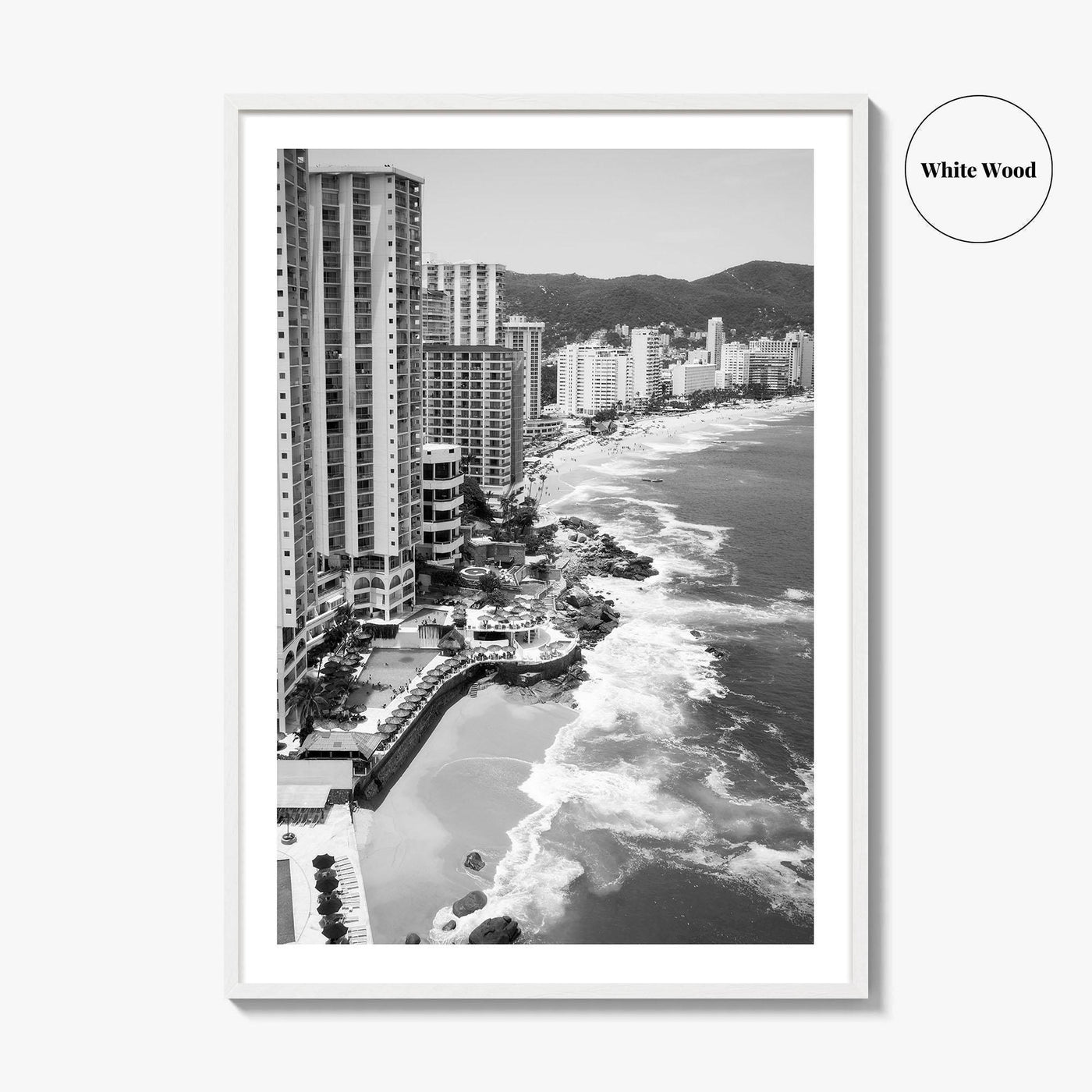Acapulco Black and White Fine Art Photo Print, Bay Beach Ocean, Guerrero Mexico Poster