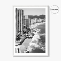 Acapulco Black and White Fine Art Photo Print, Bay Beach Ocean, Guerrero Mexico Poster