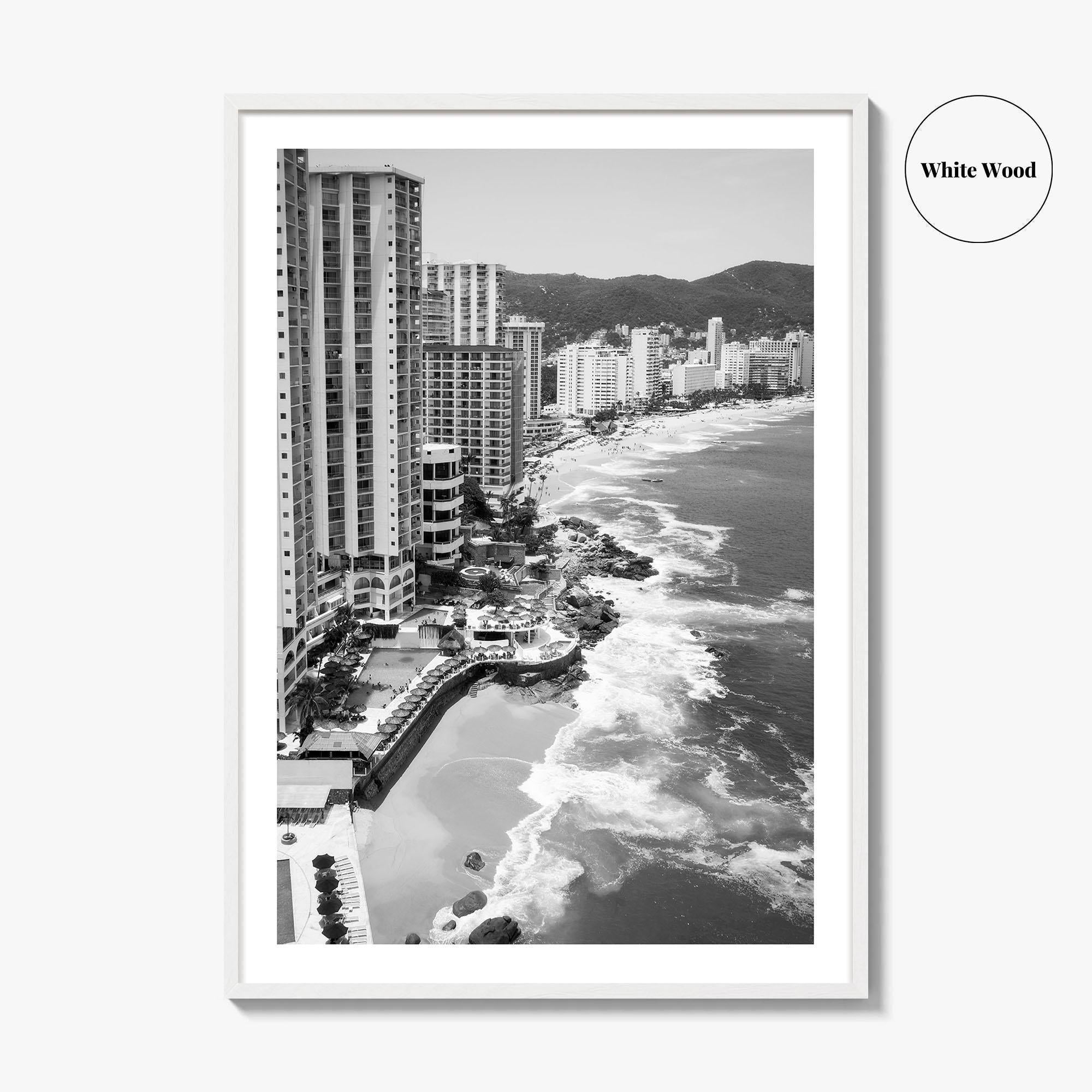 Acapulco Black and White Fine Art Photo Print, Bay Beach Ocean, Guerrero Mexico Poster