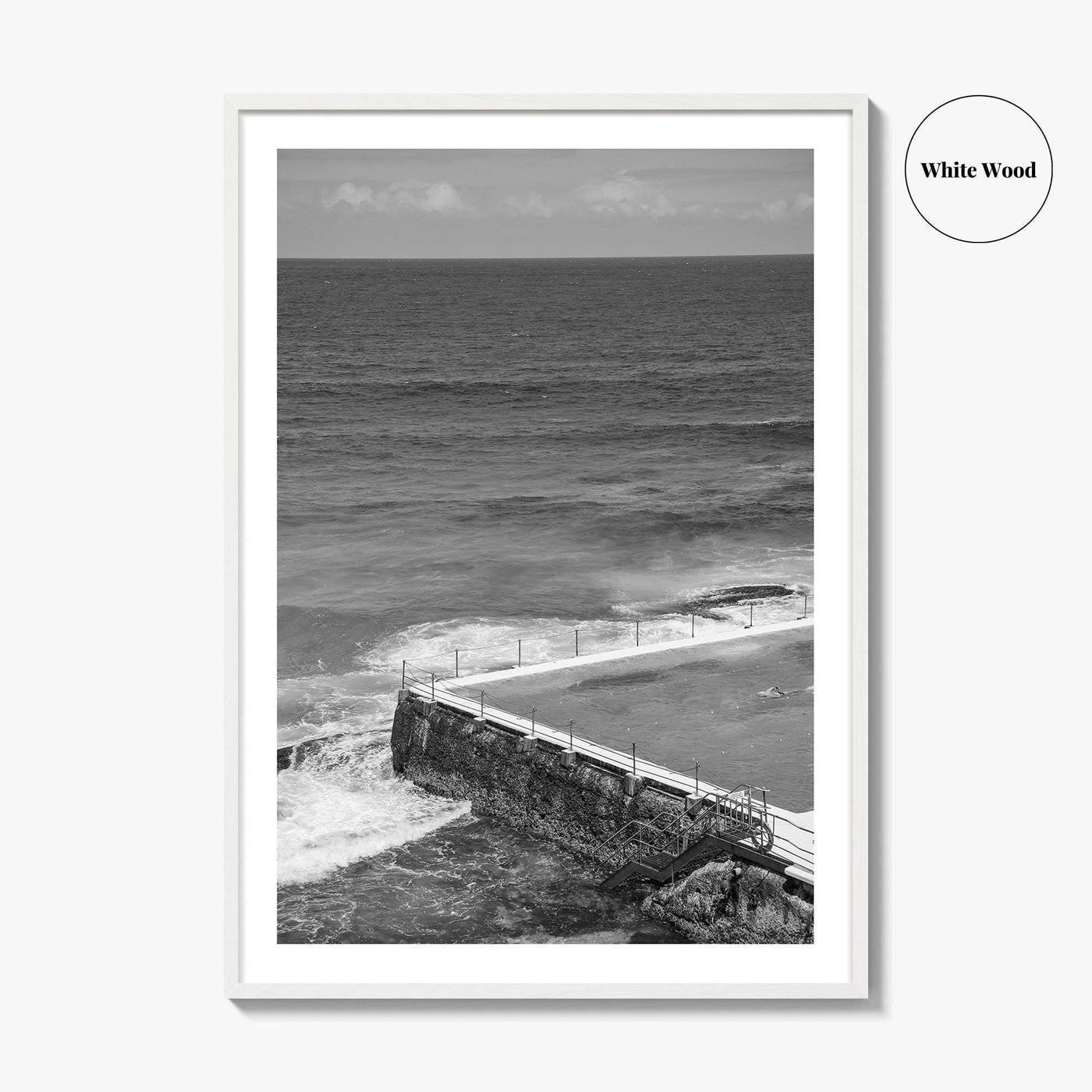Bondi Beach Black and White Fine Art Photo Print, Icebergs Sydney Australia Poster