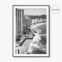 Acapulco Black and White Fine Art Photo Print, Bay Beach Ocean, Guerrero Mexico Poster
