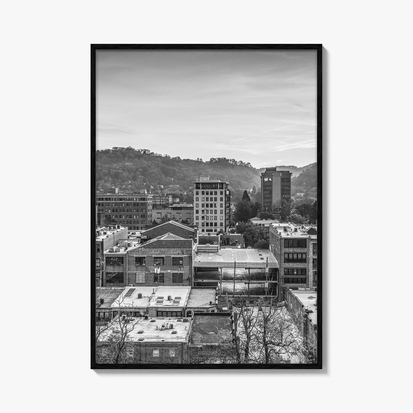 Asheville Skyline Black and White Fine Art Photo Print, Poster, North Carolina USA