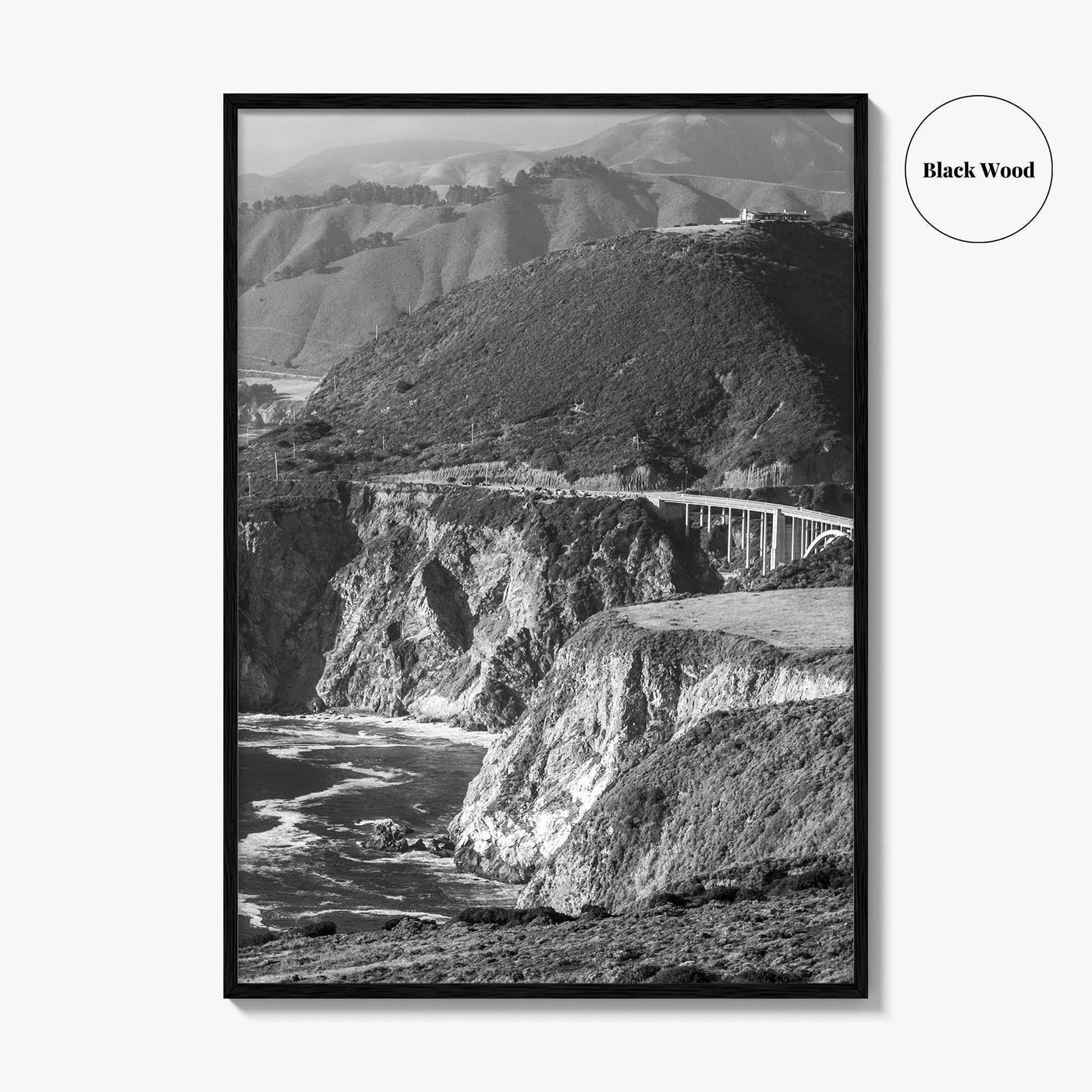 Big Sur Black and White Fine Art Photo Print, Bixby Bridge, Highway 1 Poster