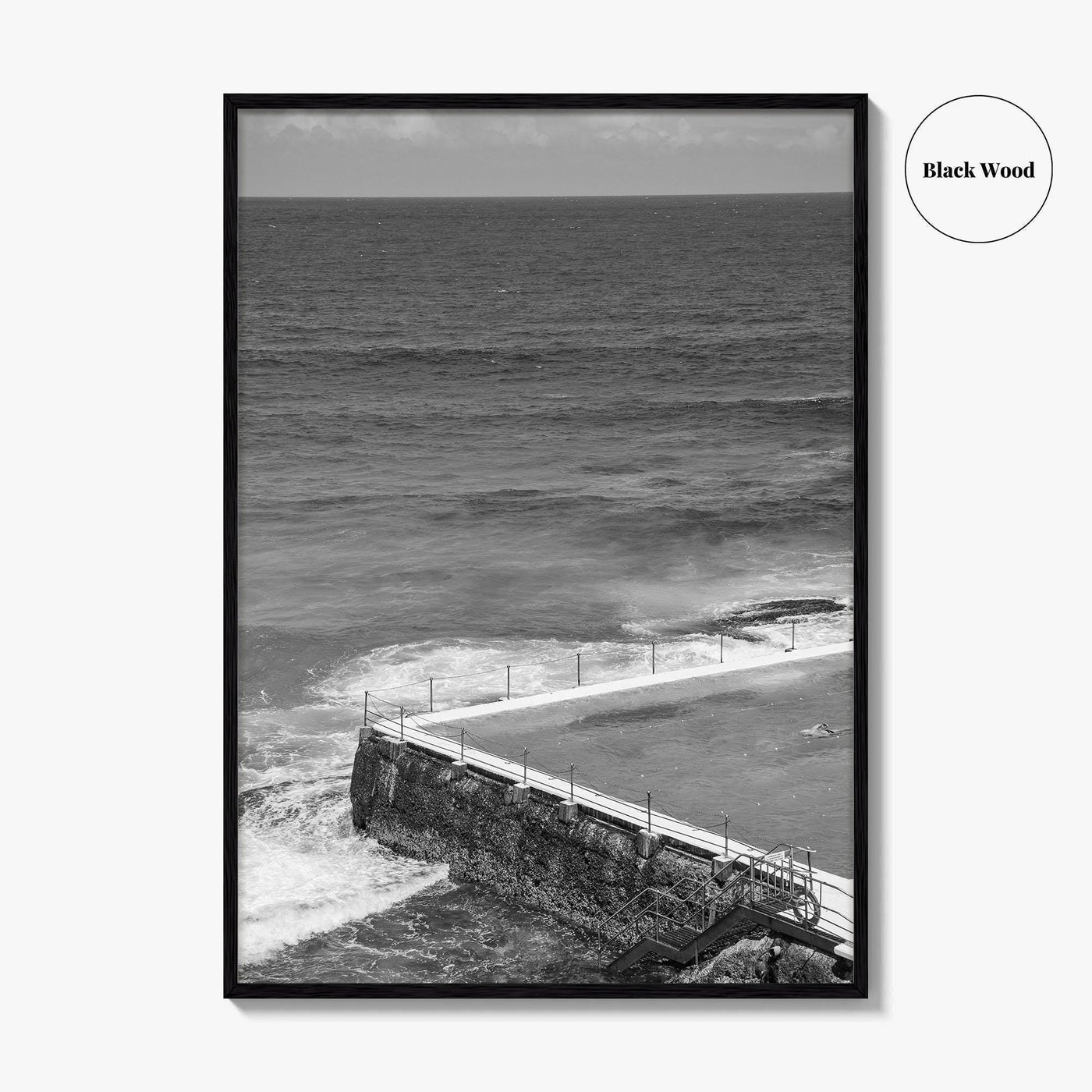 Bondi Beach Black and White Fine Art Photo Print, Icebergs Sydney Australia Poster