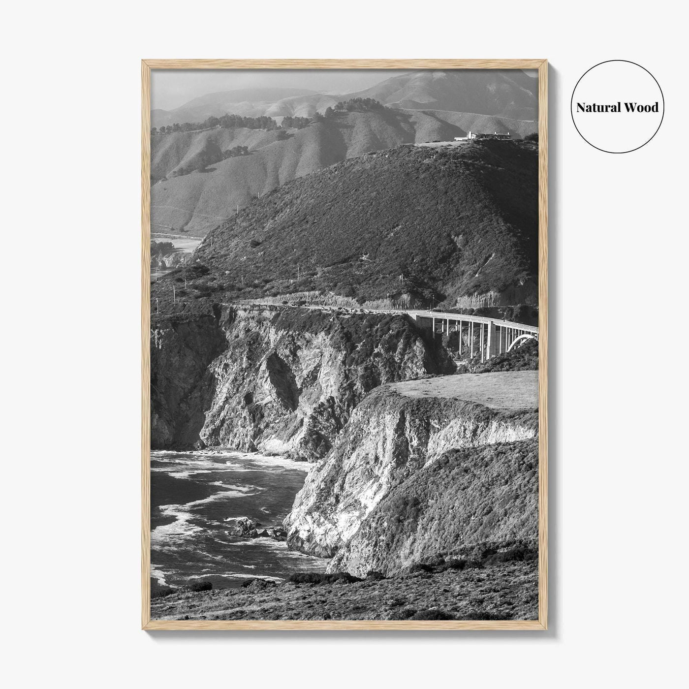 Big Sur Black and White Fine Art Photo Print, Bixby Bridge, Highway 1 Poster