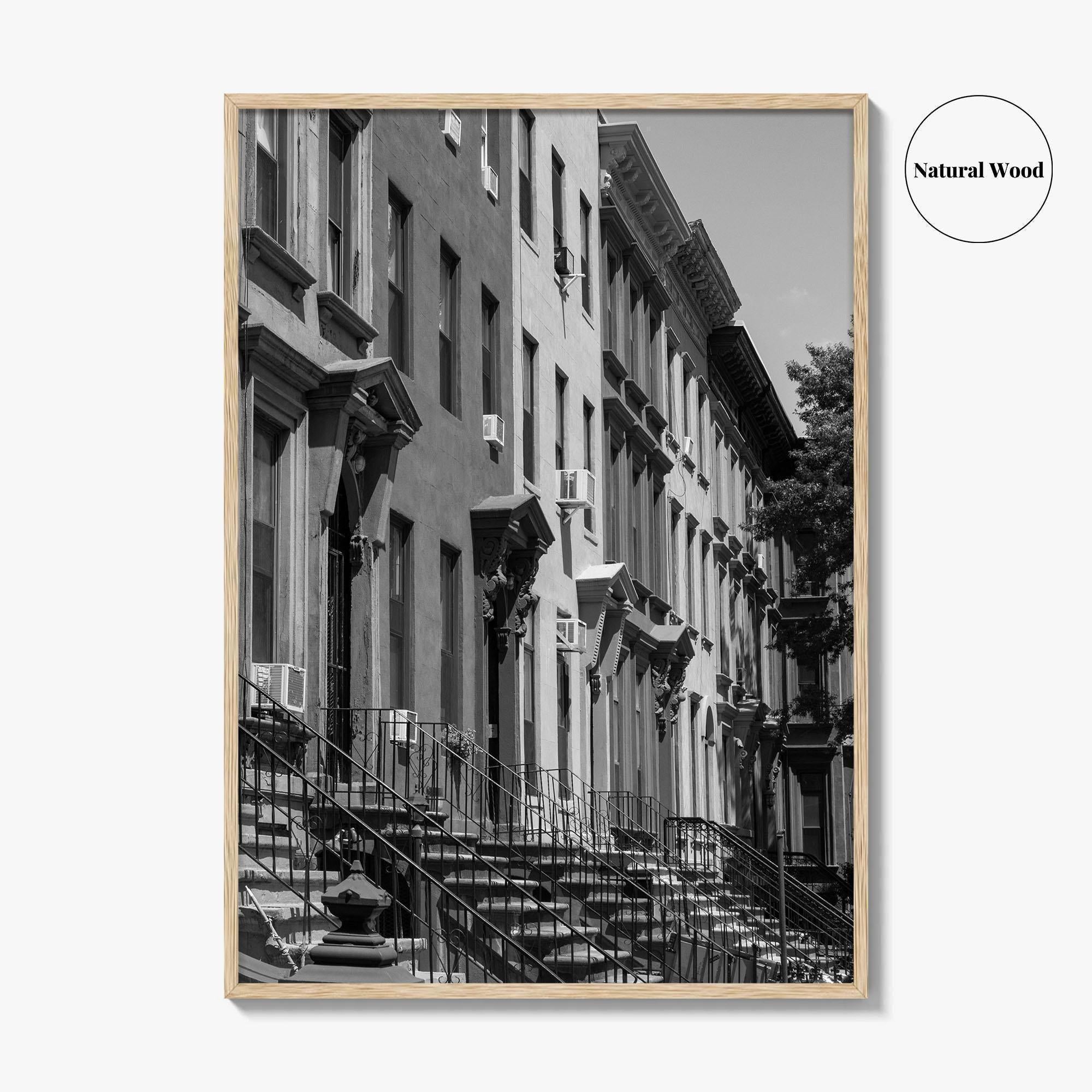 Bedford-Stuyvesant Black and White Fine Art Photo Print, Brooklyn NYC Brownstone Staircases, New York
