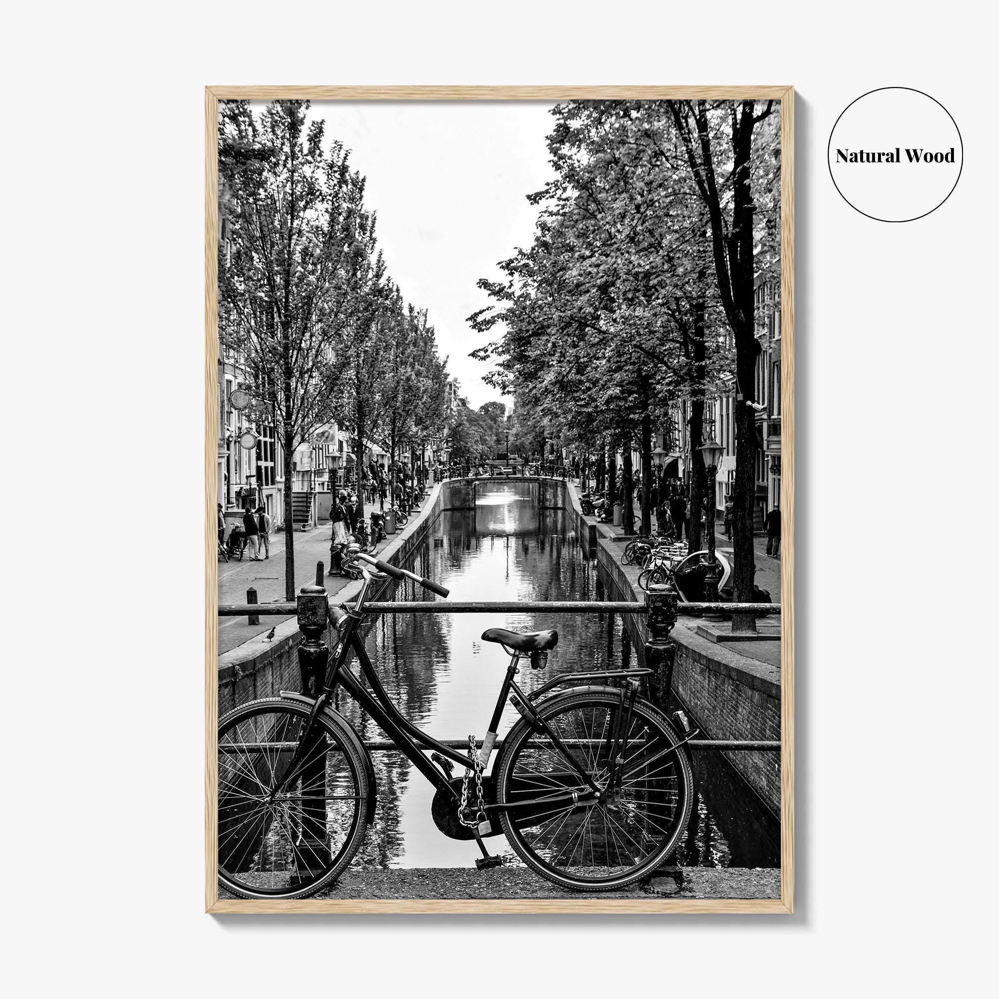 Amsterdam Black and White Fine Art Photo Print, Netherlands Wall Poster, Canal Bicycle Bridge