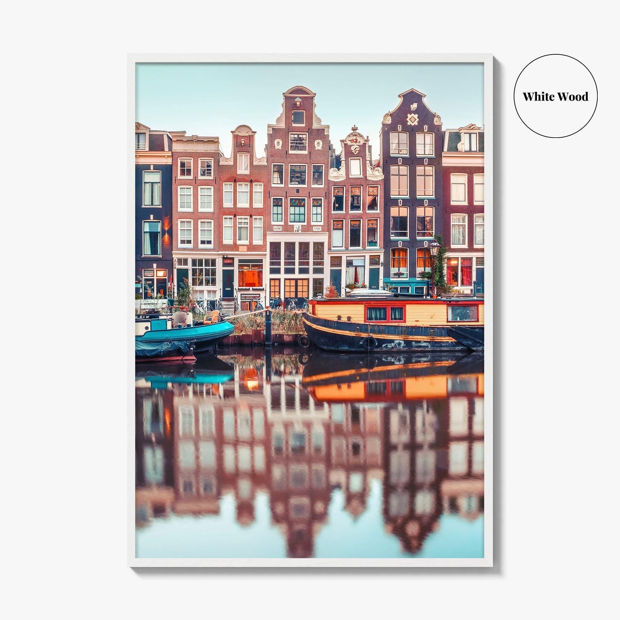 Amsterdam Fine Art Photo Print, Singel Canal, Netherlands Dutch Houses Houseboats Poster