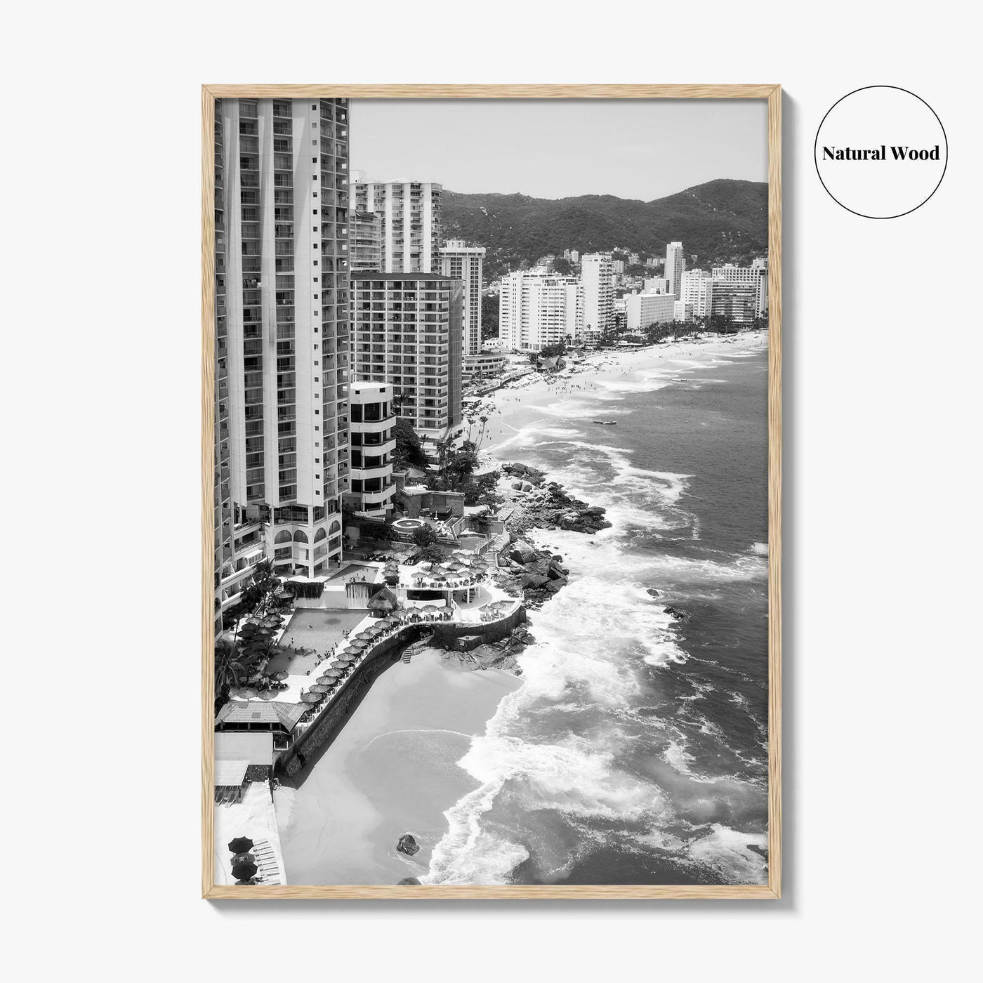 Acapulco Black and White Fine Art Photo Print, Bay Beach Ocean, Guerrero Mexico Poster