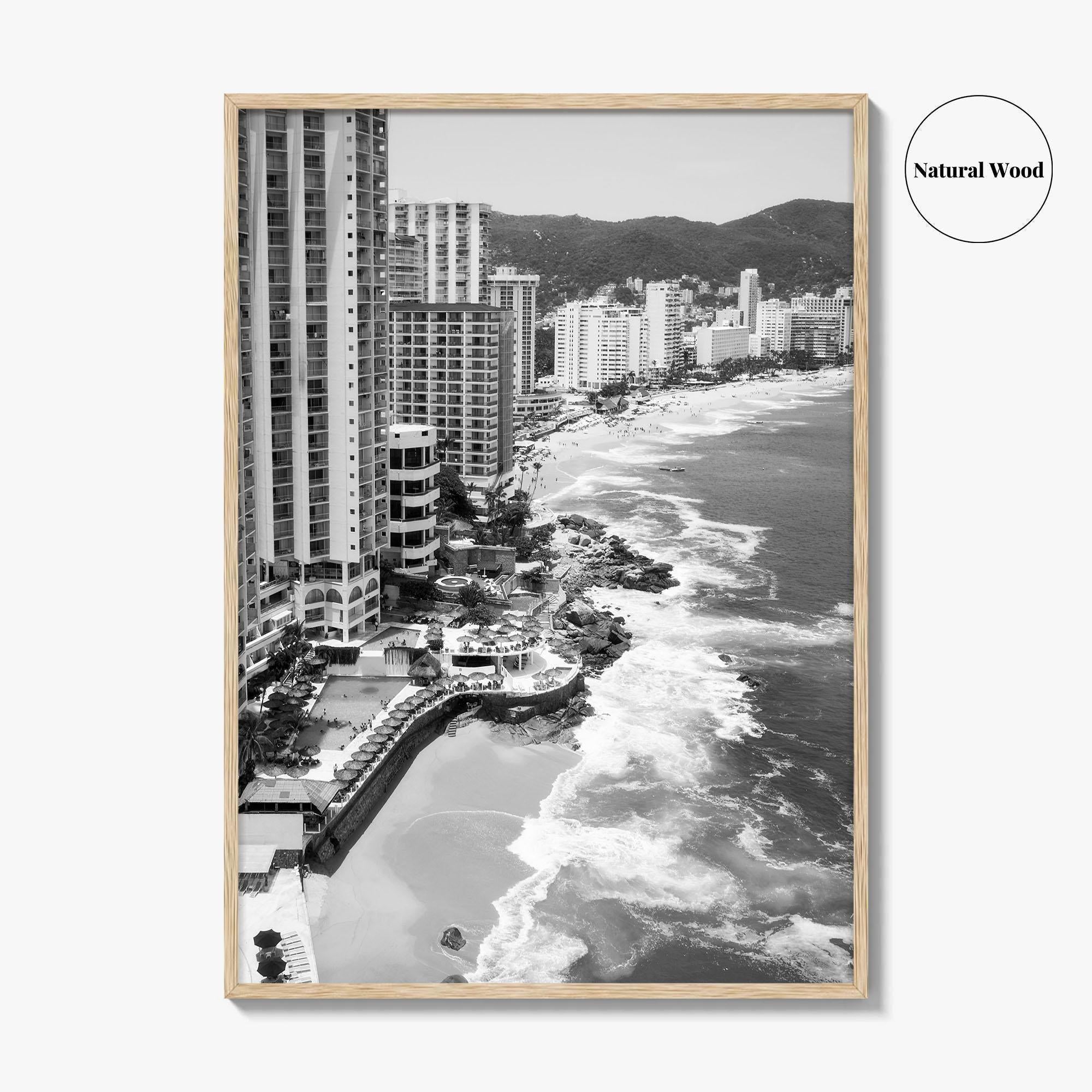 Acapulco Black and White Fine Art Photo Print, Bay Beach Ocean, Guerrero Mexico Poster
